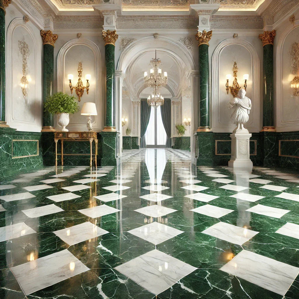 Empress Green Marble Tiles – 12x12 & 12x24 Polished | Checkerboard & Patterned Flooring