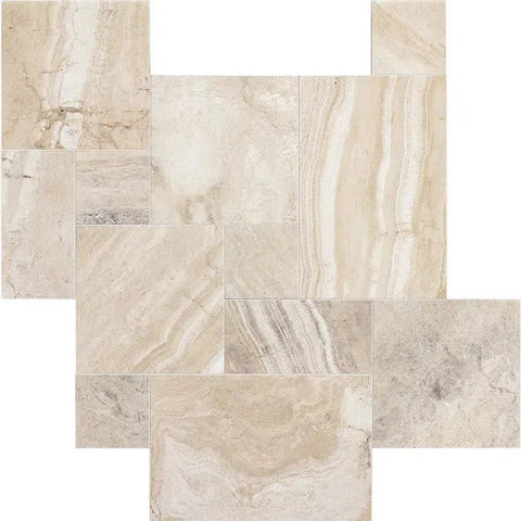 Malibu Travertine tile arrangement showcasing elegant natural stone design.