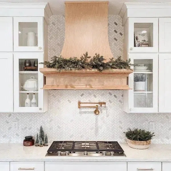 Elegant Kitchen Range Hood with Garland in Mosaic Tile Collection Display