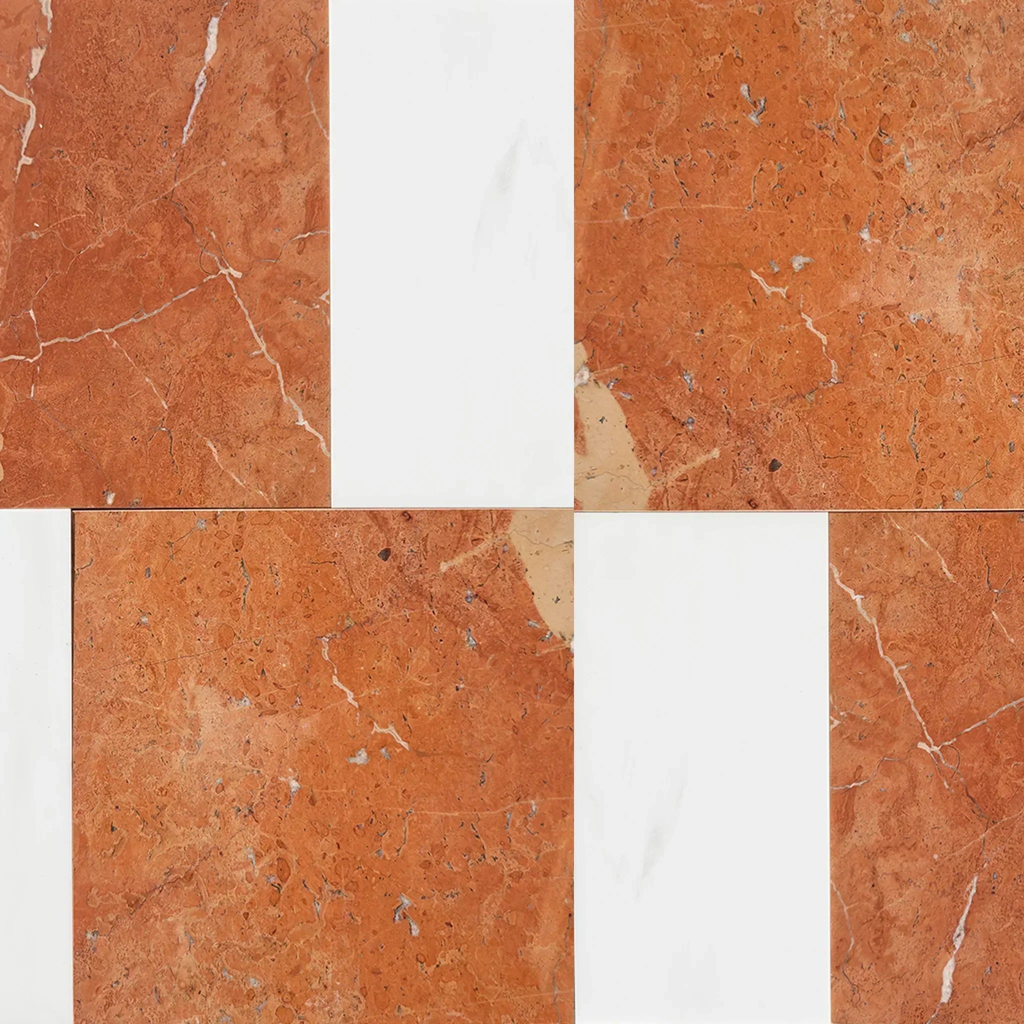 Red and white marble tile pattern from the Patterned Tile Collection.