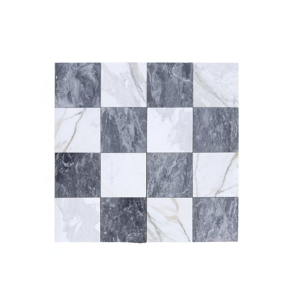 Checkerboard Bardiglio and Calacatta Gold Marble 18X18 Set - marble,floor marble,marble floor tile,marble mosaic,marble