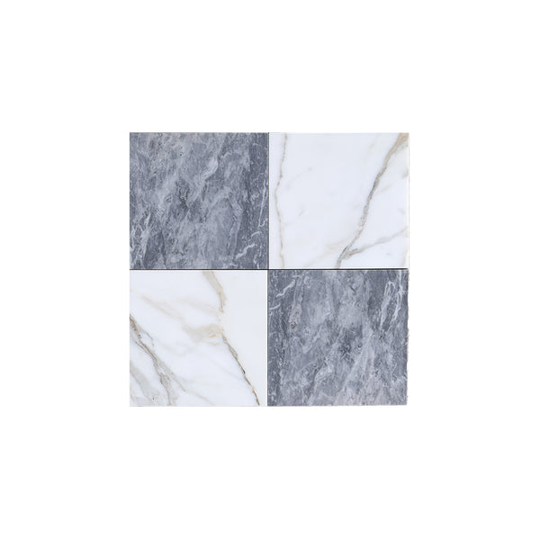 Checkerboard Bardiglio and Calacatta Gold Marble 18X18 Set - marble,floor marble,marble floor tile,marble mosaic,marble