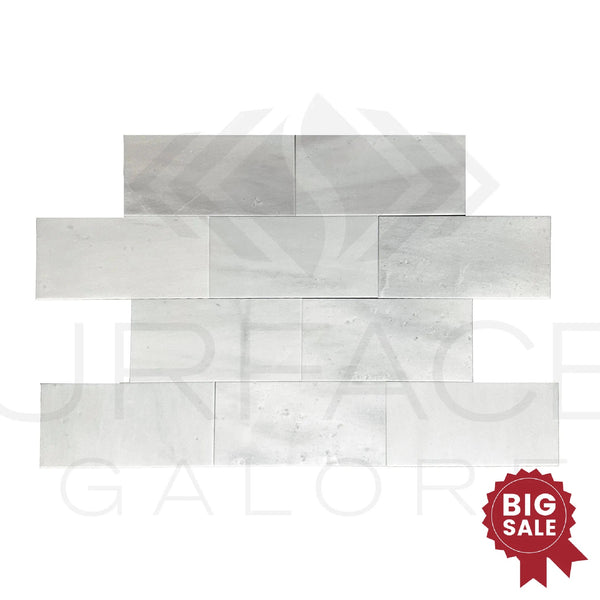 Agean White / Snow White Marble 6X12 Polished Tile 160 Sq.Ft. - Discounted, Marble/Travertine Clearance Sale - SurfacesGalore