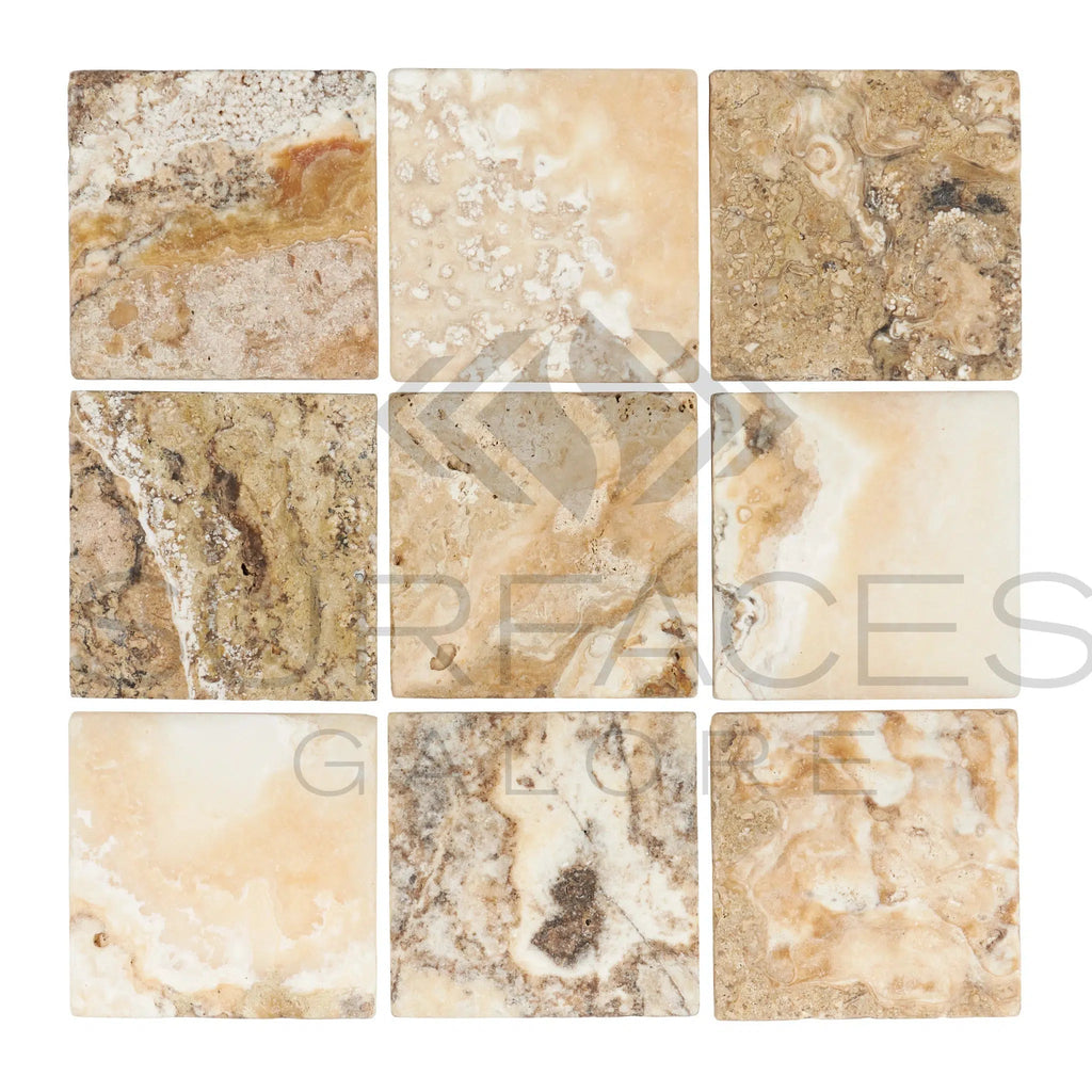 Antico Onyx Travertine 12X12 Antique Hand Tumbled - SurfacesGalore