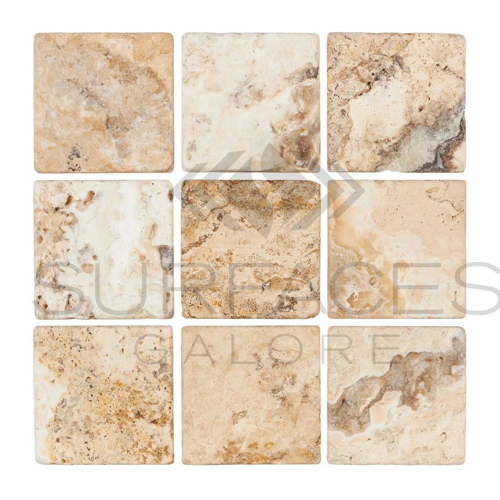 Antico Onyx Travertine 12X12 Antique Hand Tumbled - SurfacesGalore