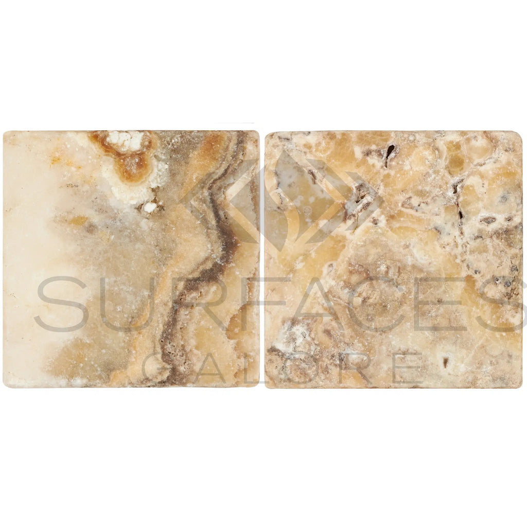 Antico Onyx Travertine 12X12 Antique Hand Tumbled - SurfacesGalore