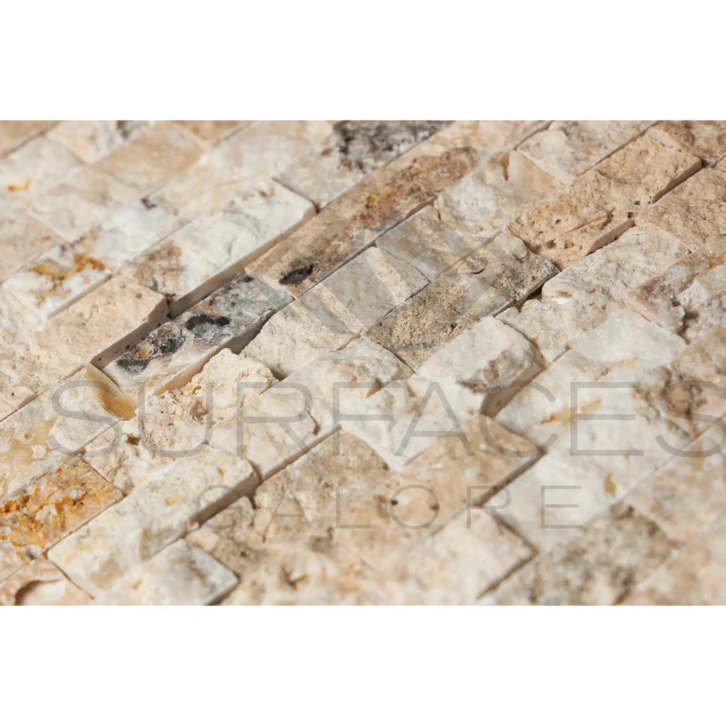 Antico Onyx Travertine 1X2 Brick Mosaic Split-Faced