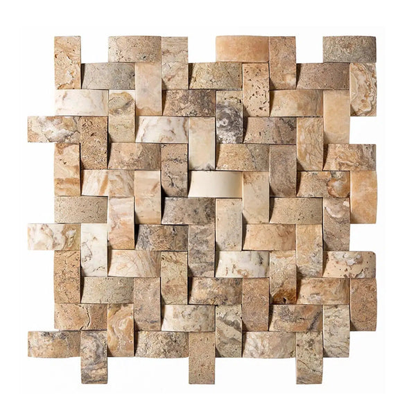 Antico Onyx Travertine 1X2 Herringbone Round-Faced (CNC-Arched / Wavy) Mosaic Travertine