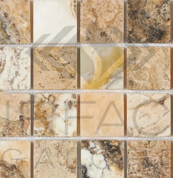 Antico Onyx Travertine 2X2 Mosaic Travertine Tumbled - SurfacesGalore