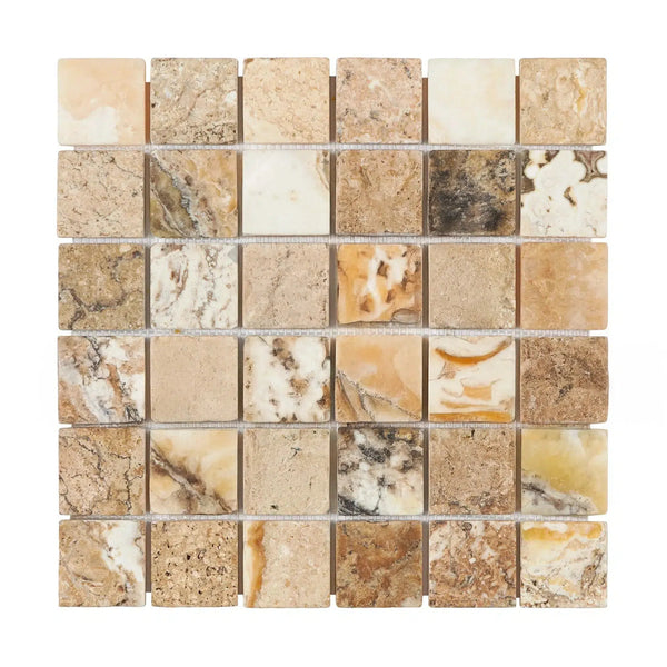 Antico Onyx Travertine 2X2 Mosaic Travertine Tumbled