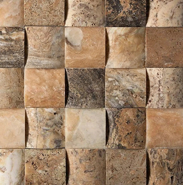 Antico Onyx Travertine 2X2 Round - Faced (CNC - Arched / Wavy) Mosaic Travertine - SurfacesGalore