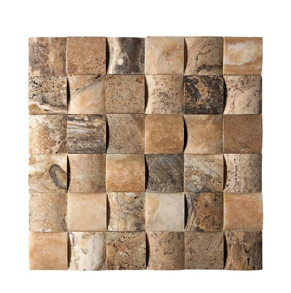 Antico Onyx Travertine 2X2 Round-Faced (CNC-Arched / Wavy) Mosaic Travertine