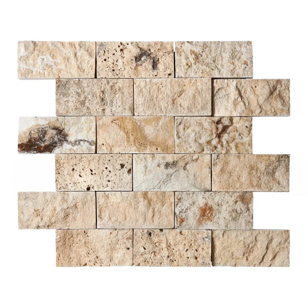 Antico Onyx Travertine 2X4 Brick Mosaic Split-Faced