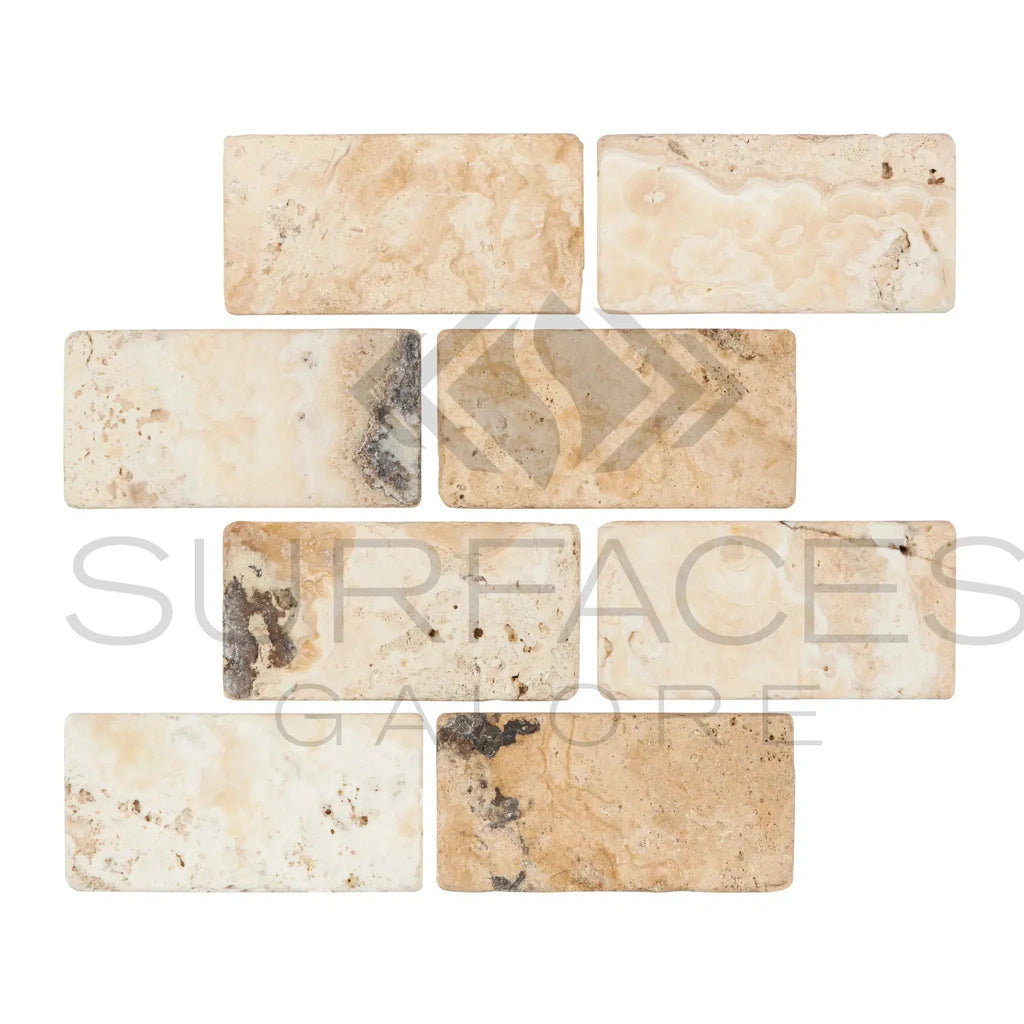 Antico Onyx Travertine 2X4 Brick Mosaic Travertine Tumbled