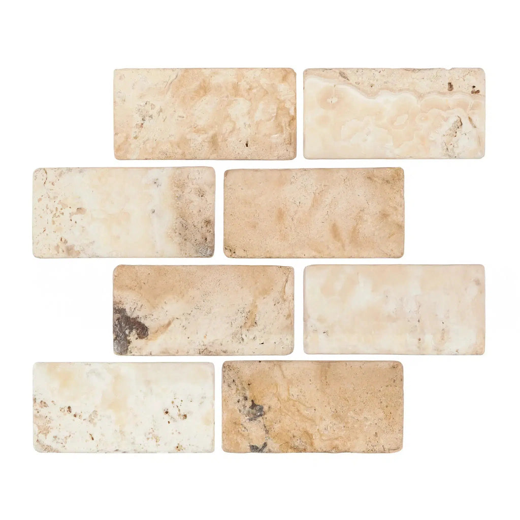 Antico Onyx Travertine 2X4 Brick Mosaic Travertine Tumbled