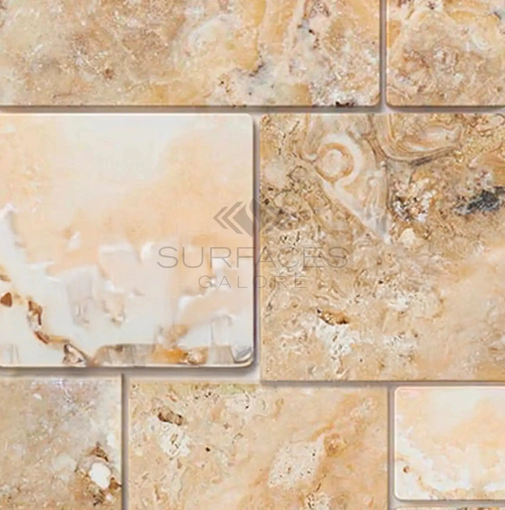 Antico Onyx Travertine 4 pcs Versailles Pattern/French Pattern Set Antiqued Hand Tumbled