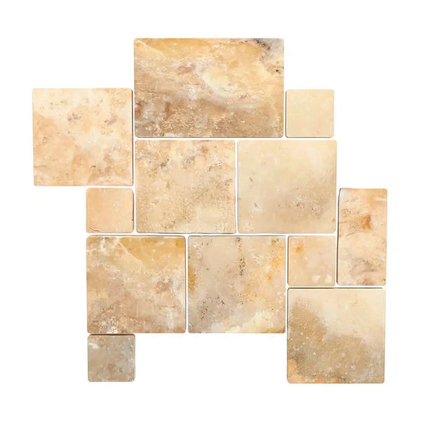 Antico Onyx Travertine 4 pcs Versailles Pattern/French Pattern Set Unfilled / Brushed and Chiseled Edge