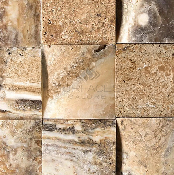 Antico Onyx Travertine 4X4 CNC - Arched (Round - Face / Wavy) Honed - SurfacesGalore