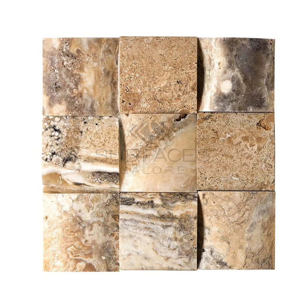 Antico Onyx Travertine 4X4 CNC - Arched (Round - Face / Wavy) Honed - SurfacesGalore