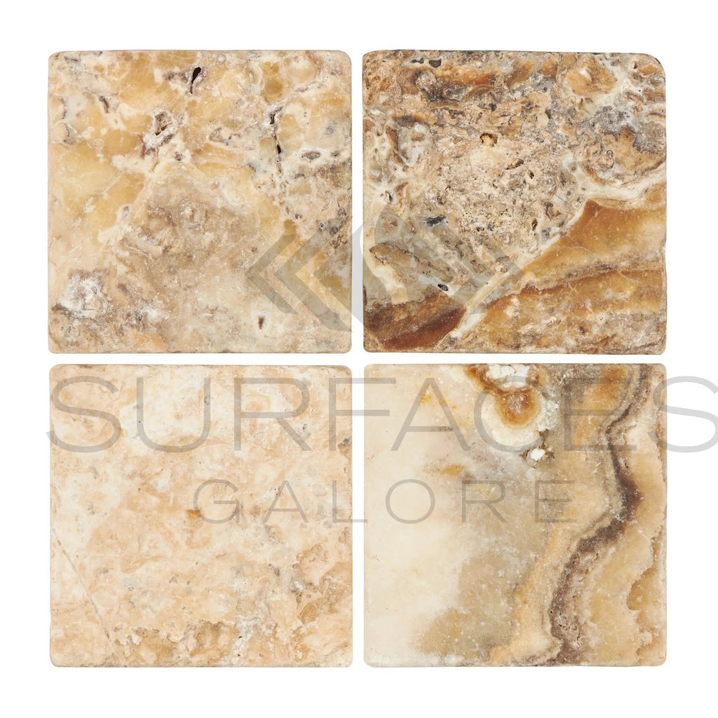 Antico Onyx Travertine 4X4 Tumbled - SurfacesGalore