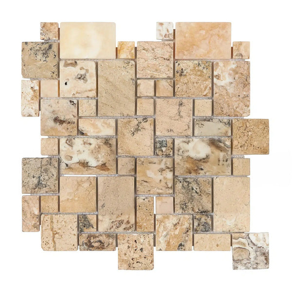 Antico Onyx Travertine Antico Onyx Travertine Micro-Pattern (Mini-Versailles) Mosaic Travertine Tumbled