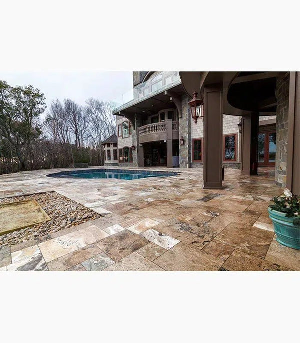 Antico Onyx Travertine Versailles Pattern 3 cm Paver Tumbled - SurfacesGalore