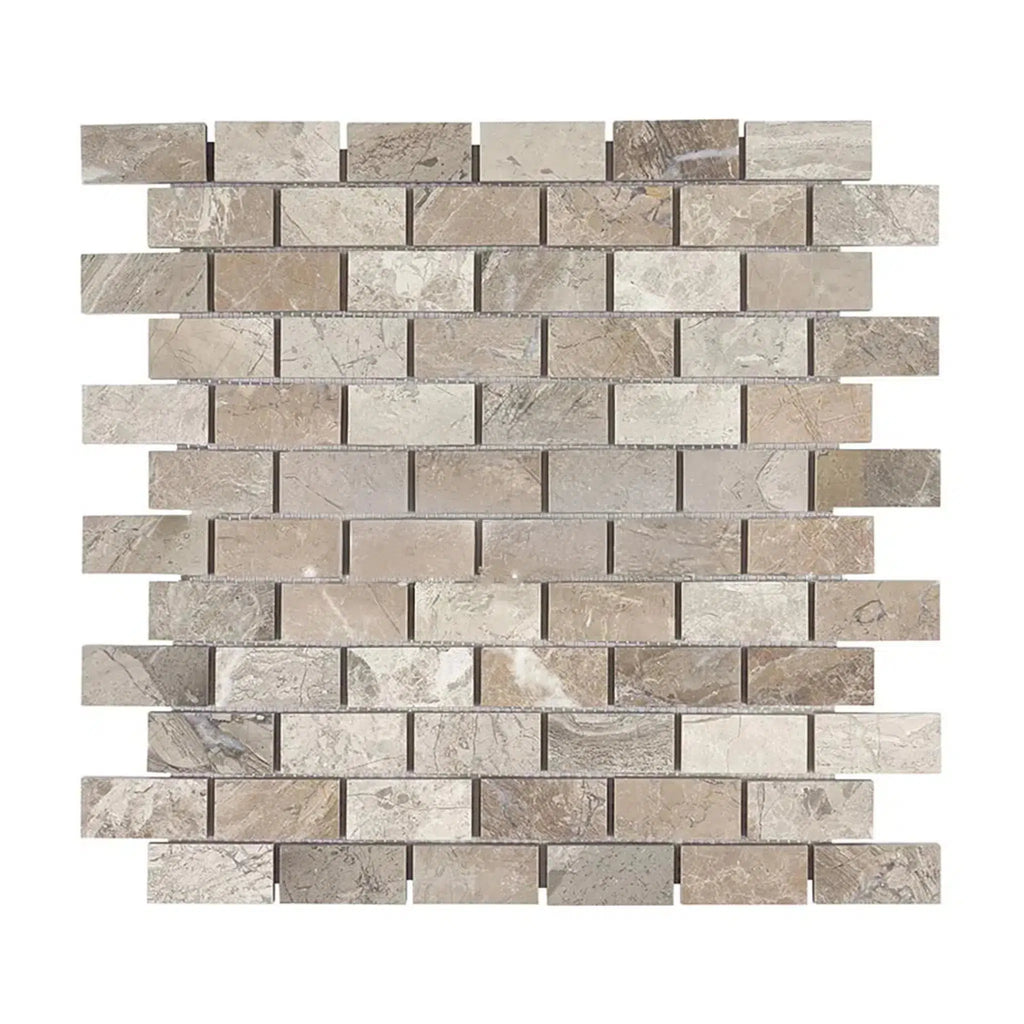 Atlantic Gray Marble 1X2 Brick Mosaic Polished-Honed