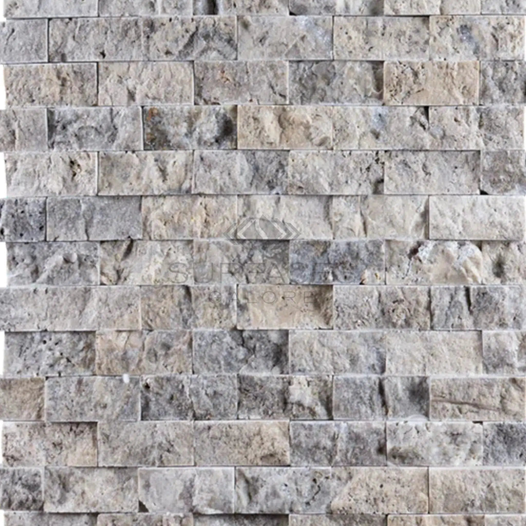 Atlantic Gray Marble 1X2 Brick Mosaic Split-Faced