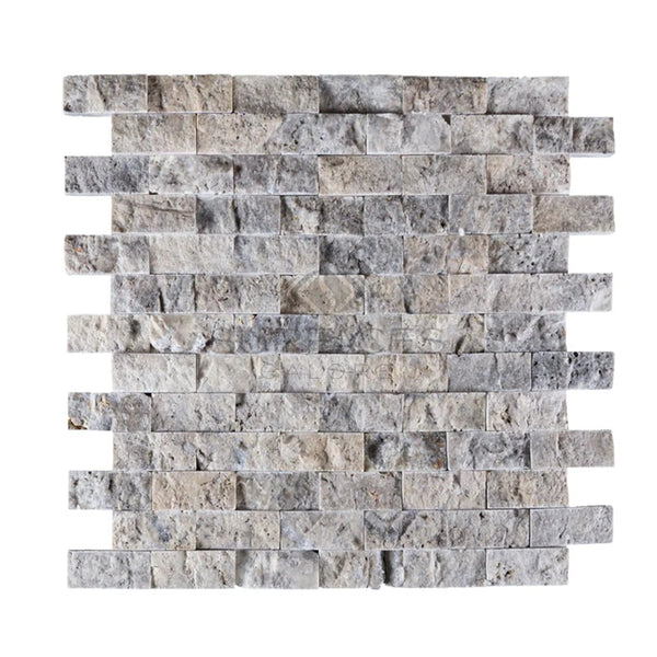 Atlantic Gray Marble 1X2 Brick Mosaic Split - Faced - SurfacesGalore