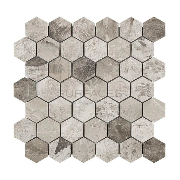 Atlantic Gray Marble 2X2 Hexagon Mosaic Polished-Honed