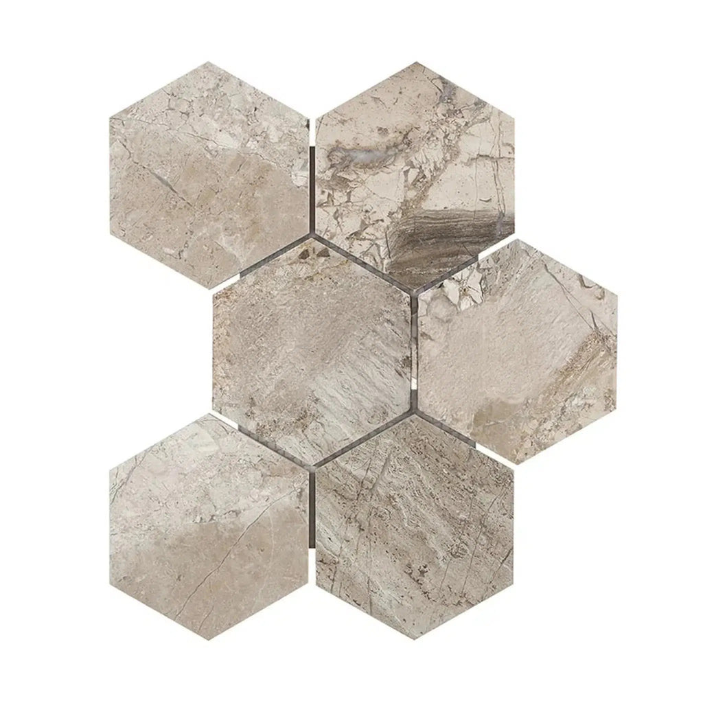 Atlantic Gray Marble 4" Hexagon Mosaic Polished-Honed