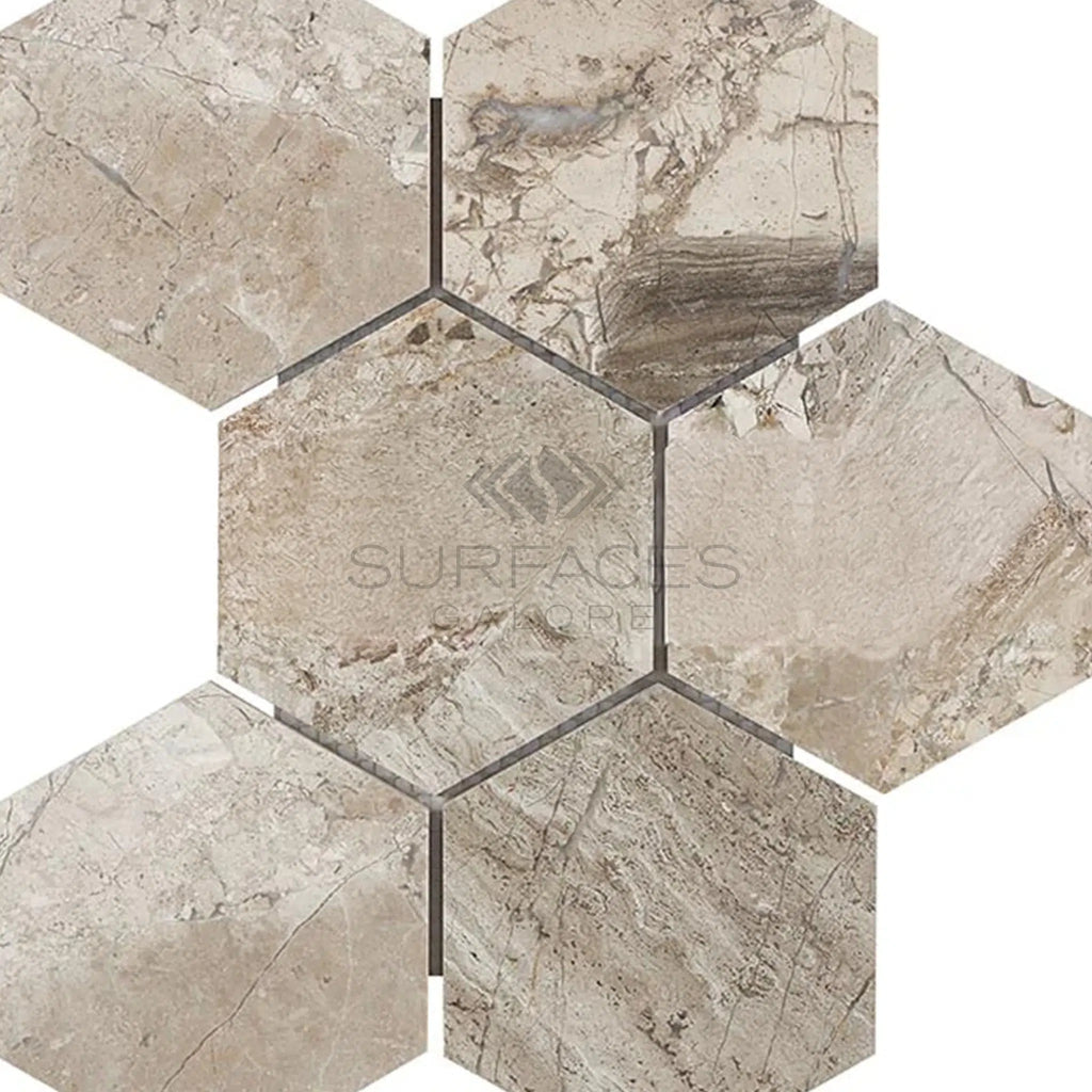 Atlantic Gray Marble 4X4 Hexagon Mosaic Polished - Honed - SurfacesGalore