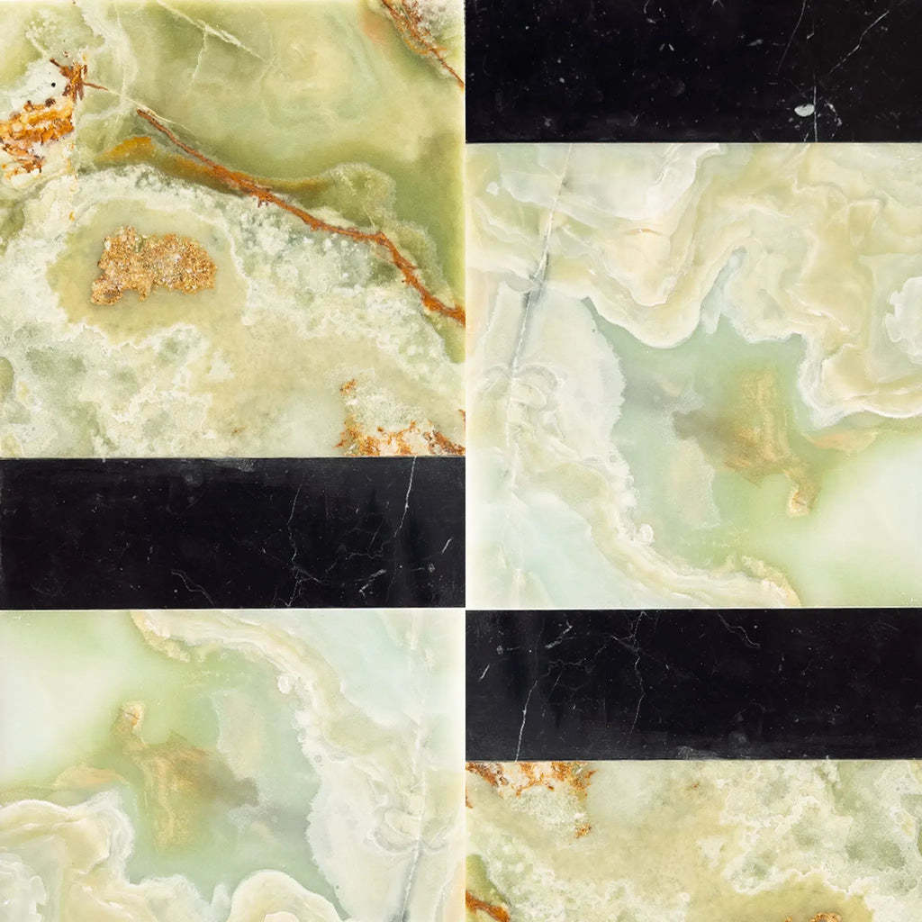 Green Onyx 12X12 and Nero Marquina 4X12 Set