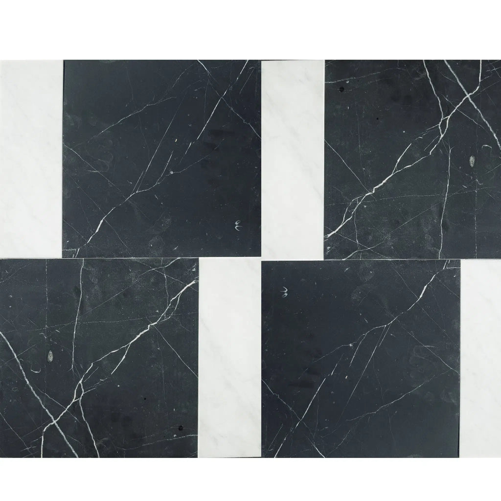 Nero Marquina 12X12 and Carrara White 4X12 Set