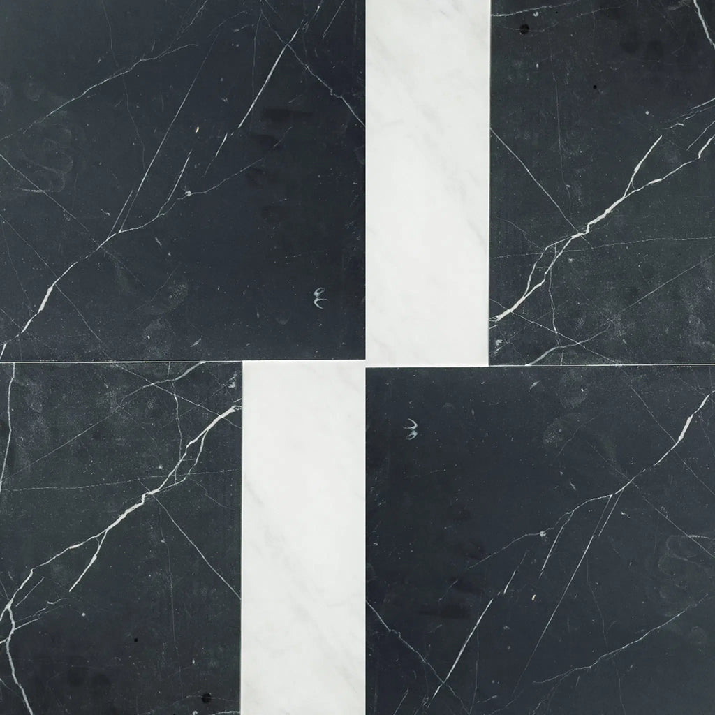 Nero Marquina 12X12 and Carrara White 4X12 Set