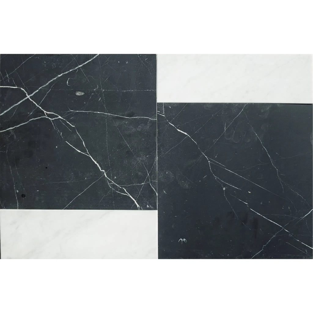 Nero Marquina 12X12 and Carrara White 4X12 Set