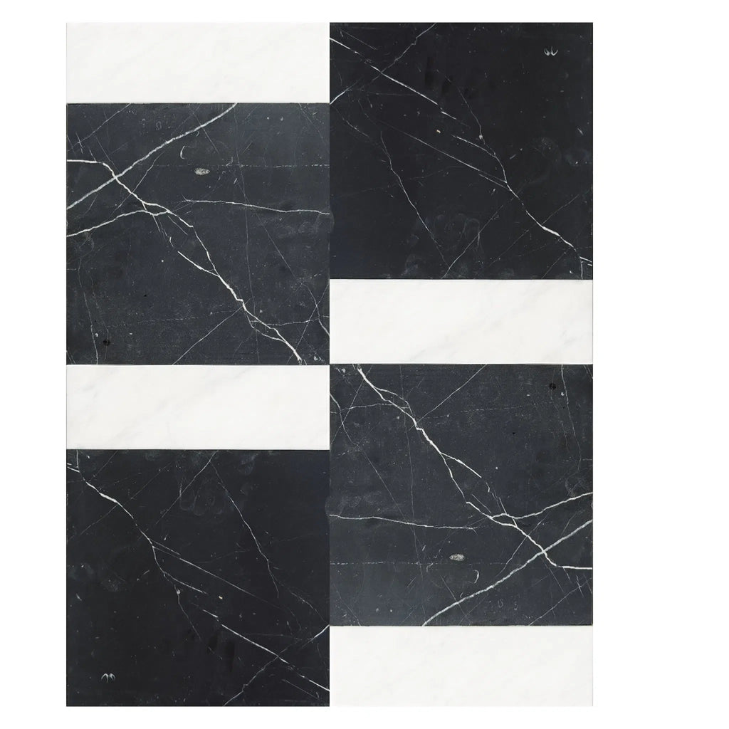 Nero Marquina 12X12 and Carrara White 4X12 Set