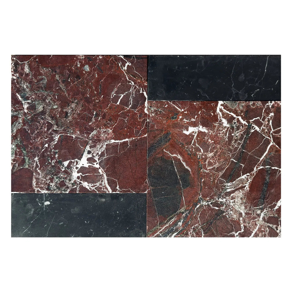 Rosso Levanto 12X12 and Nero Marquina 4X12 Set