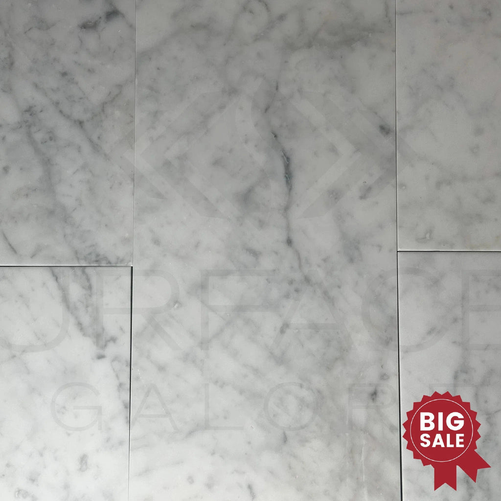 Bianco Carrara 12X24 Polished Marble Tile 260 Sq.Ft. - Discounted, Marble/Travertine Clearance Sale - SurfacesGalore