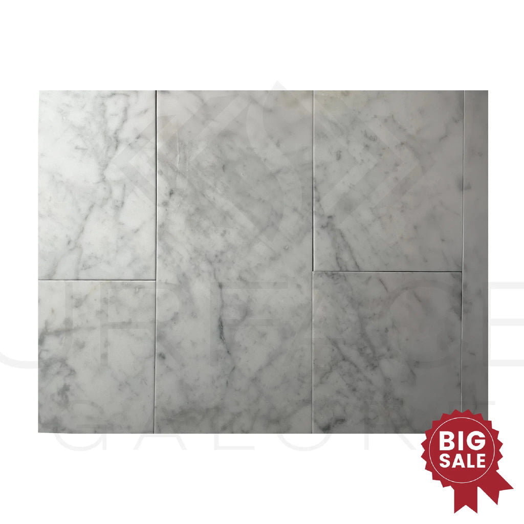 Bianco Carrara 12X24 Polished Marble Tile 260 Sq.Ft. - Discounted, Marble/Travertine Clearance Sale - SurfacesGalore