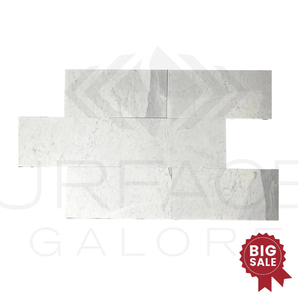 Bianco Carrara Standart 12X24 Polished Marble Tile 250 Sq.Ft. - Discounted, Marble/Travertine Clearance Sale - SurfacesGalore