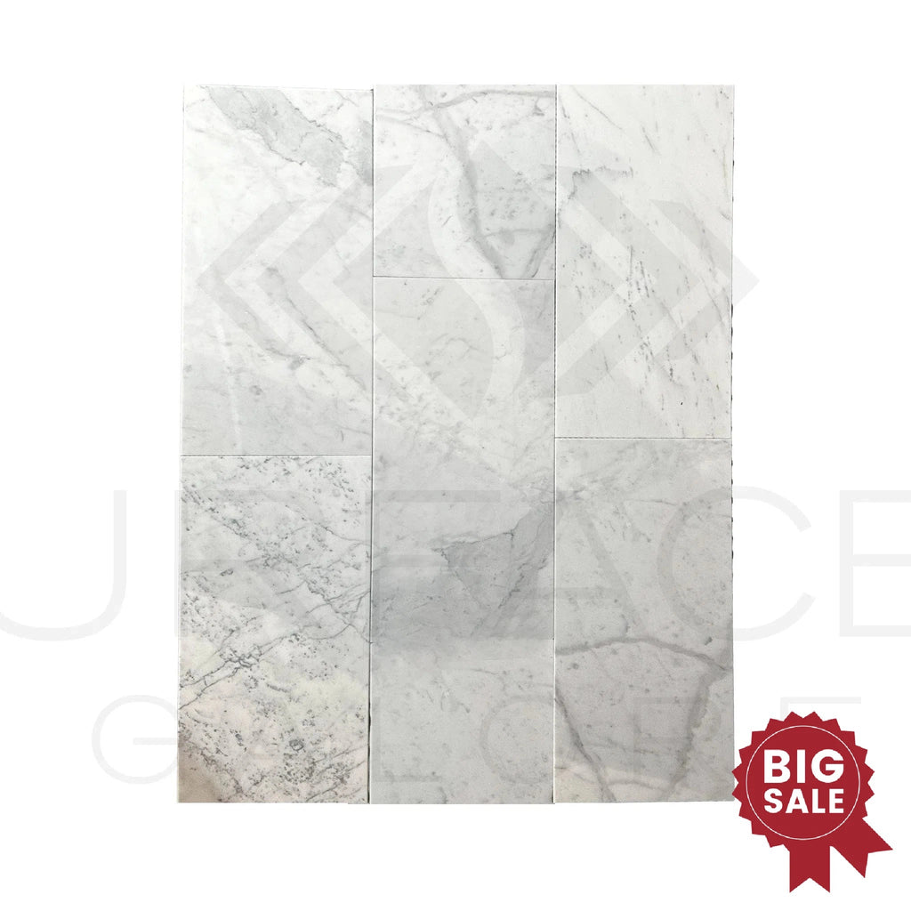 Bianco Carrara Standart 12X24 Polished Marble Tile 250 Sq.Ft. - Discounted, Marble/Travertine Clearance Sale - SurfacesGalore