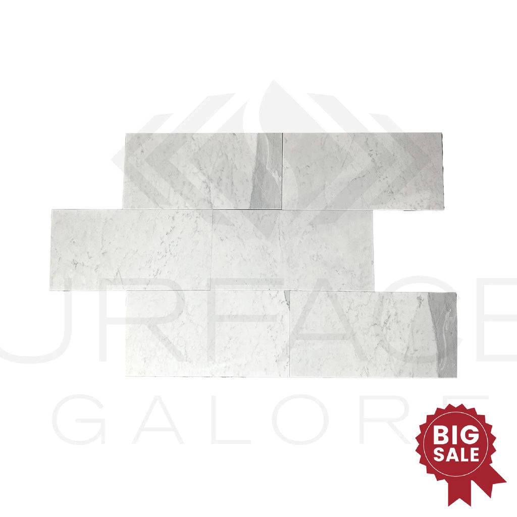 Bianco Carrara Standart 12X24 Polished Marble Tile 250 Sq.Ft. - Discounted, Marble/Travertine Clearance Sale - SurfacesGalore