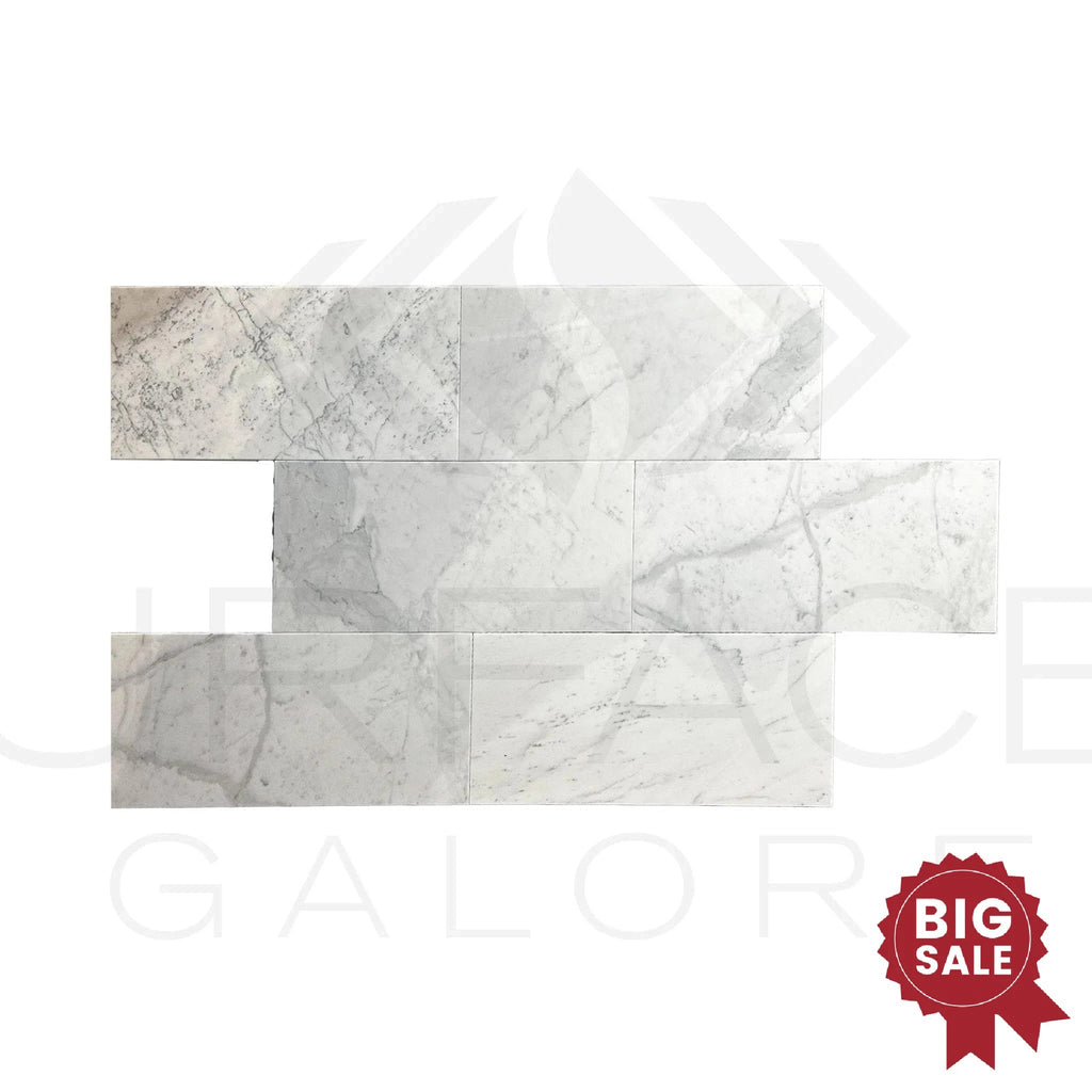 Bianco Carrara Standart 12X24 Polished Marble Tile 250 Sq.Ft. - Discounted, Marble/Travertine Clearance Sale - SurfacesGalore