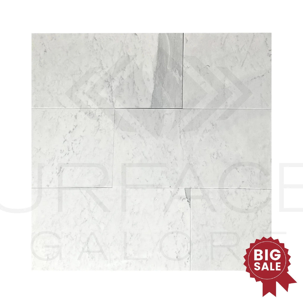 Bianco Carrara Standart 12X24 Polished Marble Tile 250 Sq.Ft. - Discounted, Marble/Travertine Clearance Sale - SurfacesGalore