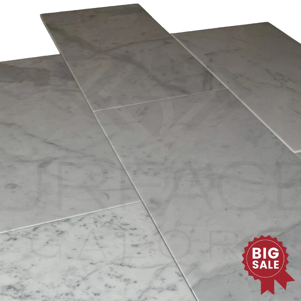 Bianco Carrara Standart 12X24 Polished Marble Tile 250 Sq.Ft. - Discounted, Marble/Travertine Clearance Sale - SurfacesGalore