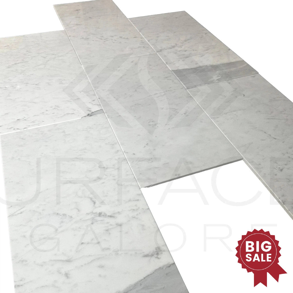 Bianco Carrara Standart 12X24 Polished Marble Tile 250 Sq.Ft. - Discounted, Marble/Travertine Clearance Sale - SurfacesGalore