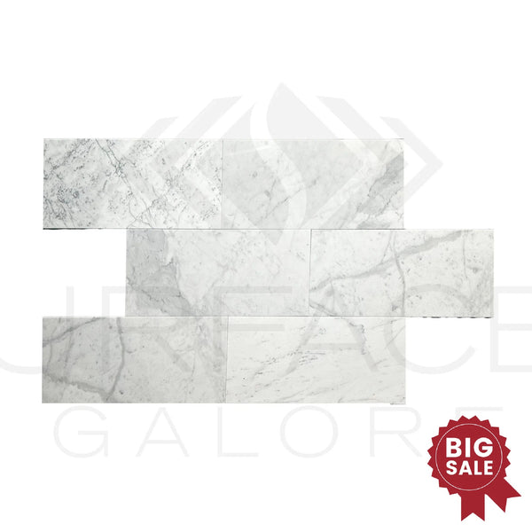 Bianco Carrara Standart 12X24 Polished Marble Tile 250 Sq.Ft. - Discounted, Marble/Travertine Clearance Sale - SurfacesGalore