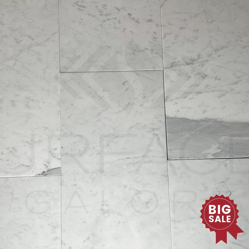 Bianco Carrara Standart 12X24 Polished Marble Tile 250 Sq.Ft. - Discounted, Marble/Travertine Clearance Sale - SurfacesGalore