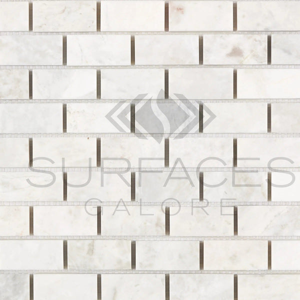 Bianco Congelato 1X2 Brick Mosaic Dolomite Leathered - SurfacesGalore